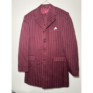 Soprano Set Of 3 Suit Jacket, Vest, Pant Burgundy White Striped Size 40-R